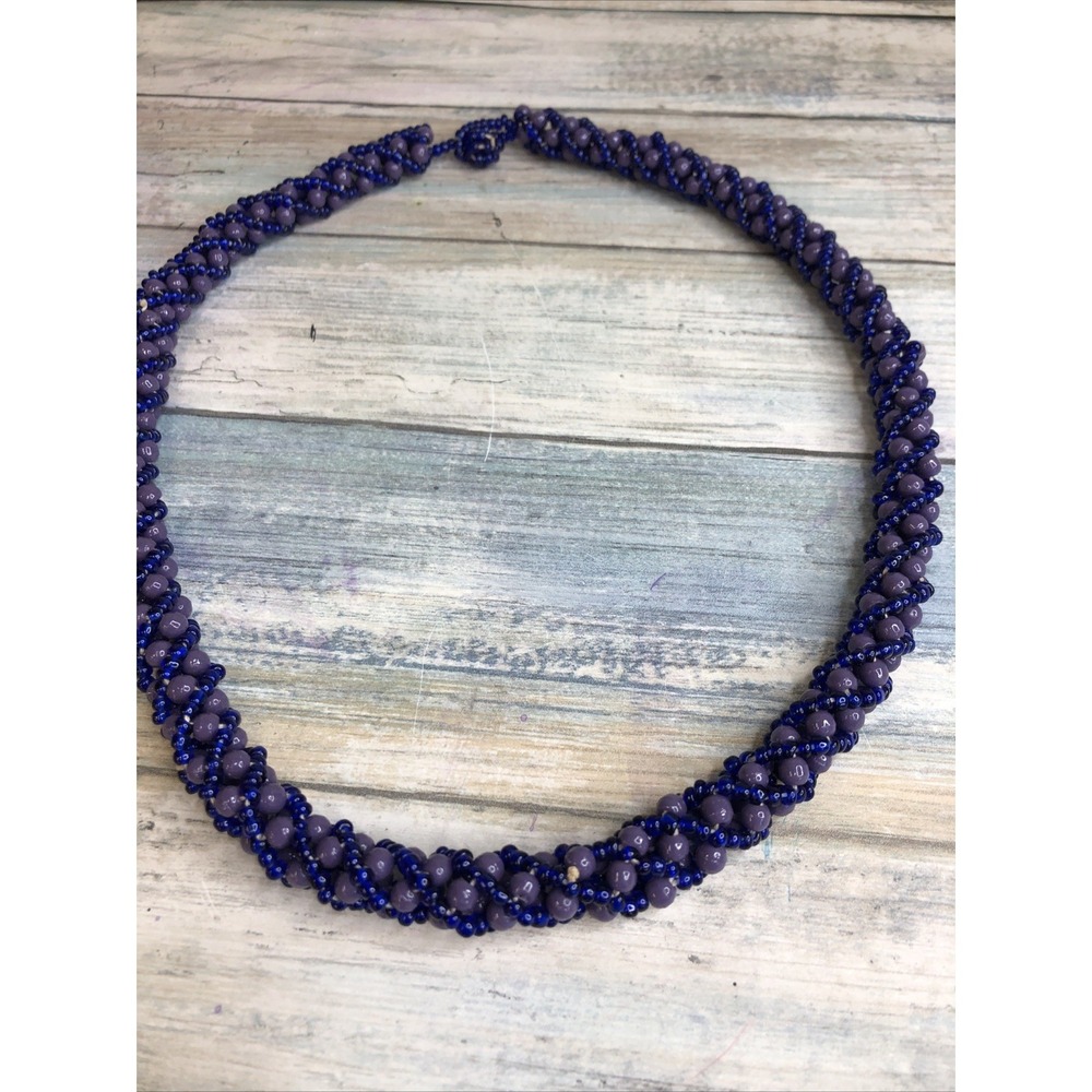 Woven Seed Beads Purple Blue Toggle Clasp‎ Necklace Artisan style 25"